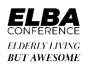 Logo der ELBA-Konferenz, Text: Elderly Living But Awesome, Förderung aktiven Lebens im Alter.